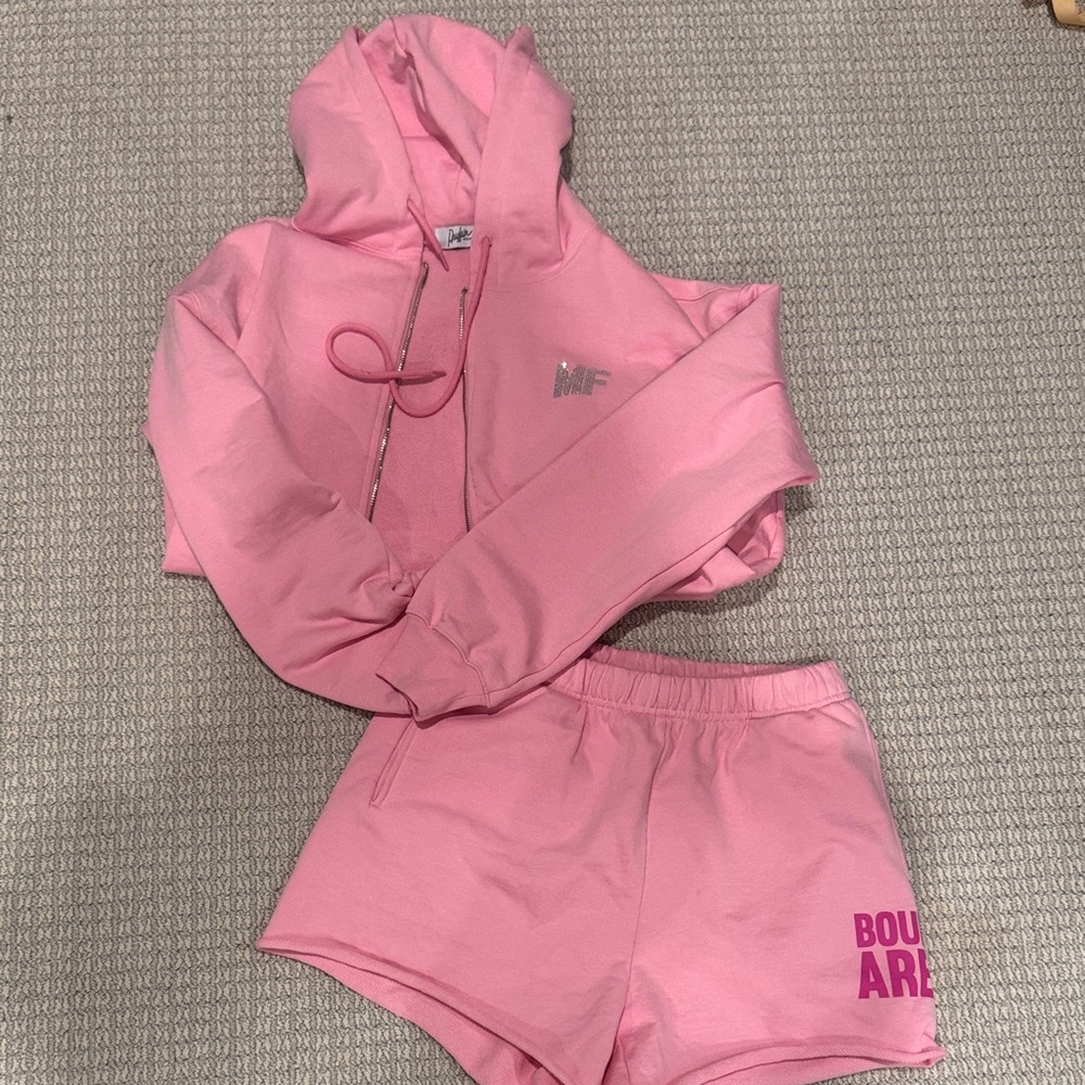 Pink Women's Hoodie and Shorts Set